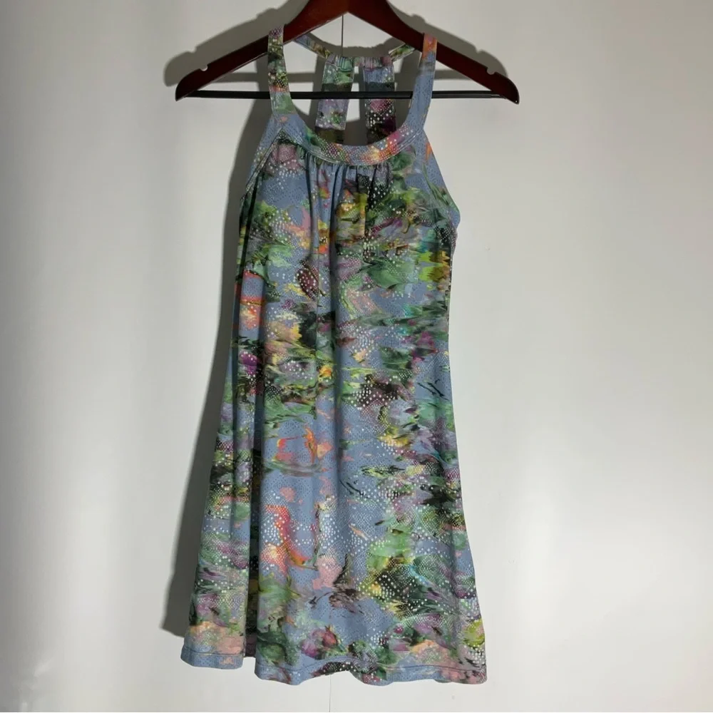 Prana Cantine Dress Blue Graceful Stretch Halter Double Strap back Round Neck XS - Picture 5 of 16